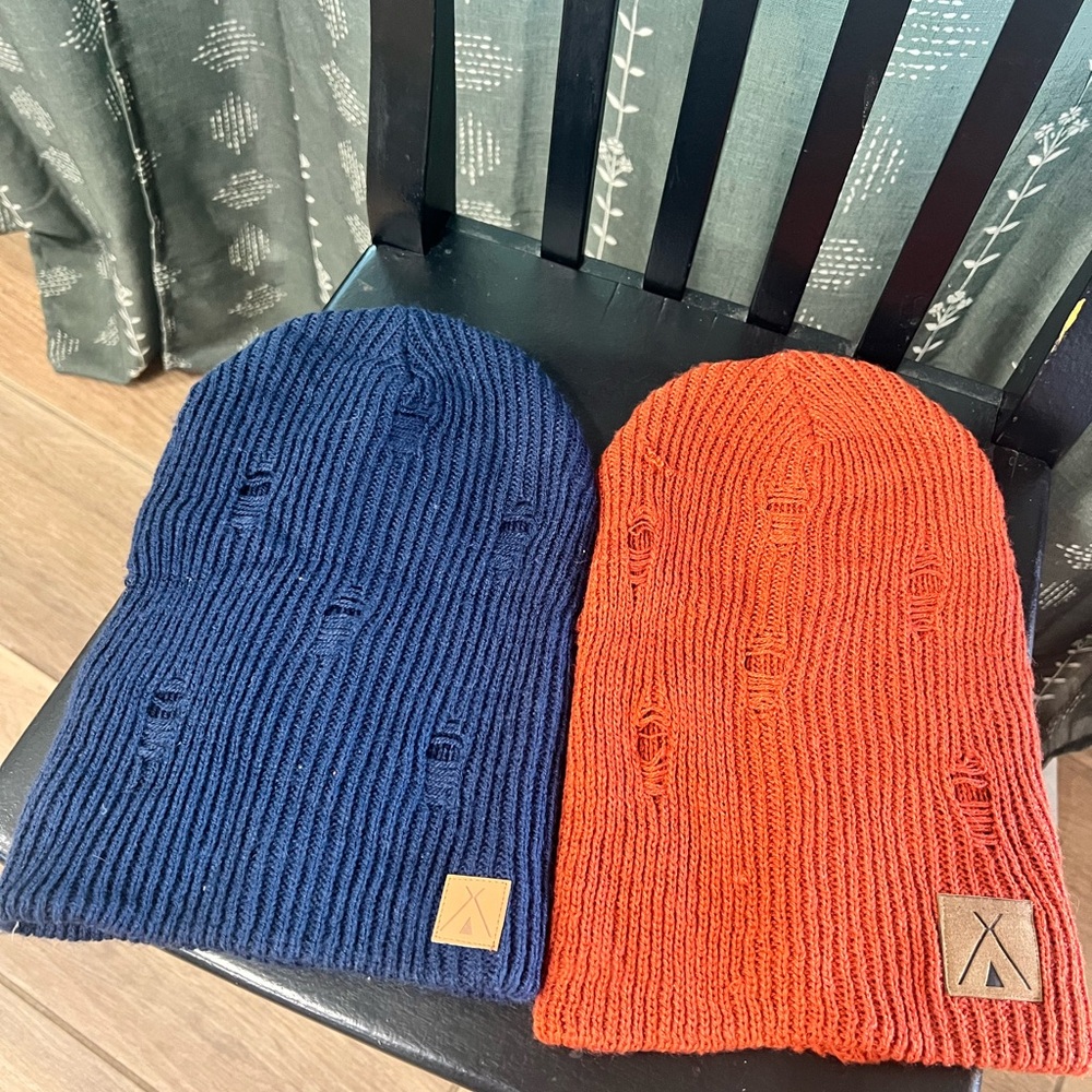Stylish Navy and Orange Knit Beanies